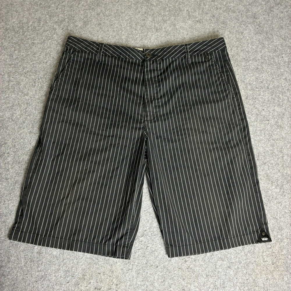Vans Mens Size 38 Pinstripe Shorts Black White Striped Skater Casual